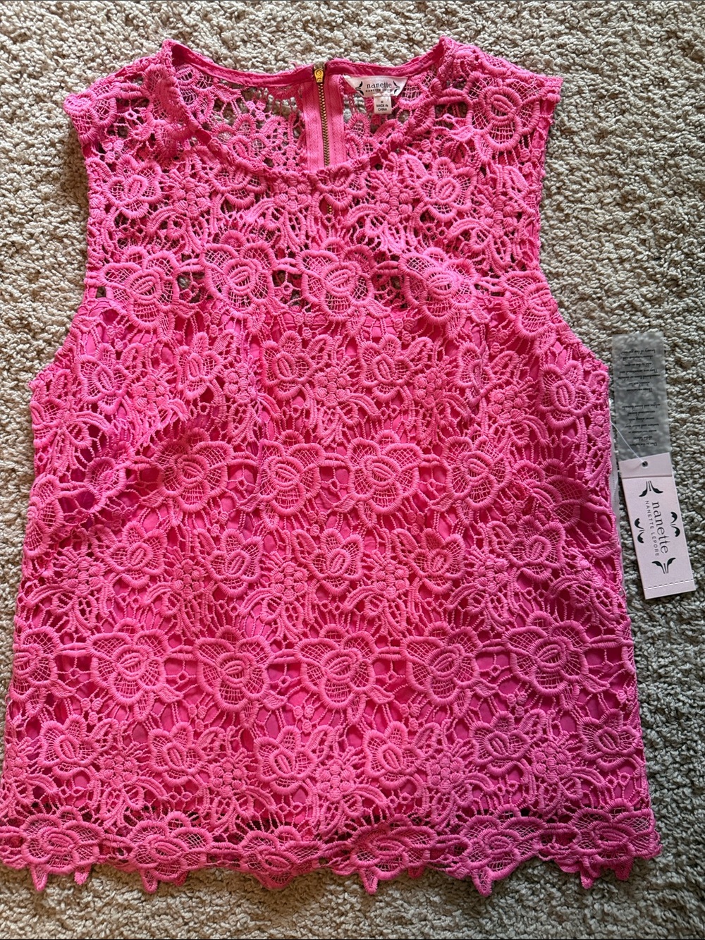 Nanette Lepore Hot Pink Crochet Lace Tank Top